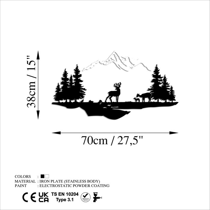Wallity Deer And Landscape - 2 Escultura de Pared de Metal Blanco y Negro Wallity Deer And Landscape - 2 Escultura de Pared de Metal Blanco y Negro